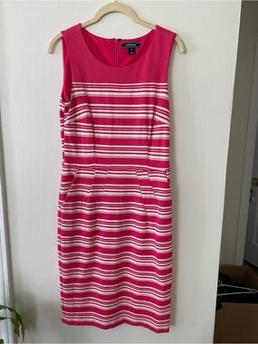 Lands' End Hot Pink and White Striped Sleeveless Sheath Dress
